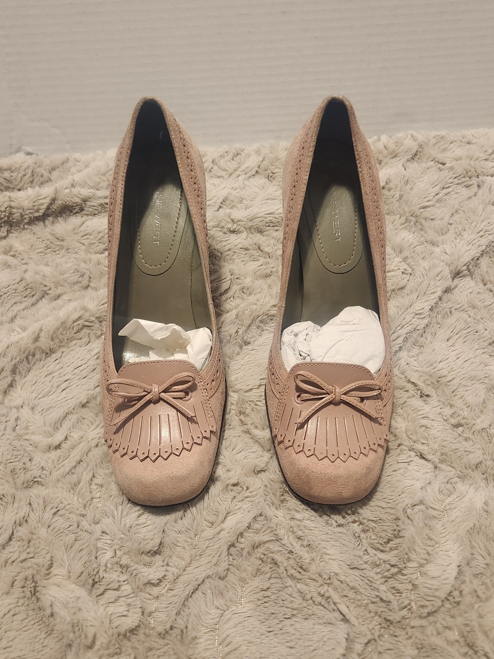 Nine West Pink Suede Kiltie Bow Loafers
